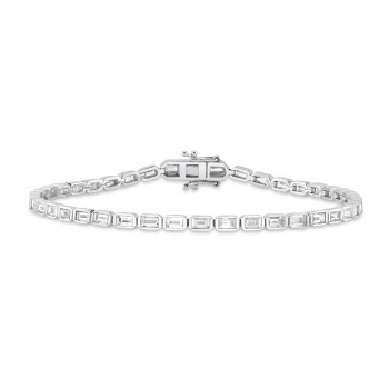 Baguette Diamond Bezel Tennis Bracelet 14K White Gold (2.20ct)