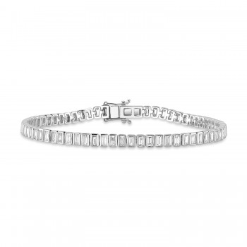 Baguette Diamond Bezel Tennis Bracelet 14K White Gold (3.57ct)