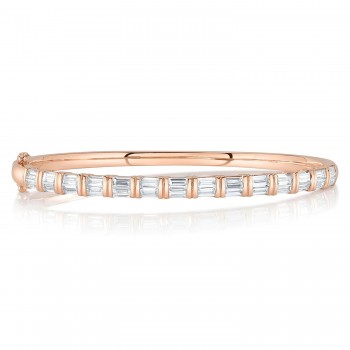 Baguette Lab Grown Diamond Bangle Bracelet 14K Rose Gold (2.34ct)
