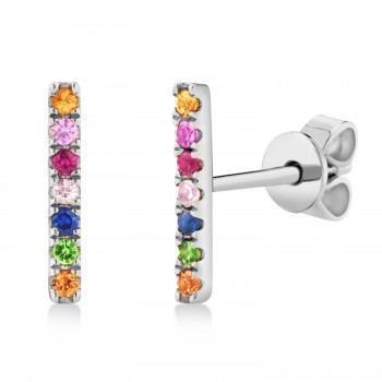 Multi-Color Gemstone Bar Stud Earrings in 14k White Gold (0.17ct)