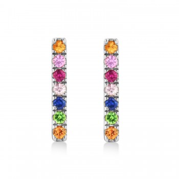 Multi-Color Gemstone Bar Stud Earrings in 14k White Gold (0.17ct)