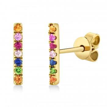 Multi-Color Gemstone Bar Stud Earrings in 14k Yellow Gold (0.17ct)