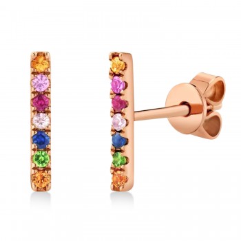 Multi-Color Gemstone Bar Stud Earrings in 14k Rose Gold (0.17ct)