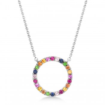 Multi-Colored Circle Gemstone Pendant necklace in 14K White Gold (0.29ct)