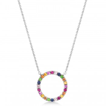 Multi-Colored Circle Gemstone Pendant necklace in 14K White Gold (0.29ct)