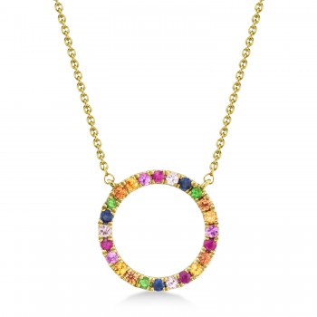 Multi-Colored Circle Gemstone Pendant necklace in 14K Yellow Gold (0.29ct)