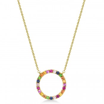 Multi-Colored Circle Gemstone Pendant necklace in 14K Yellow Gold (0.29ct)