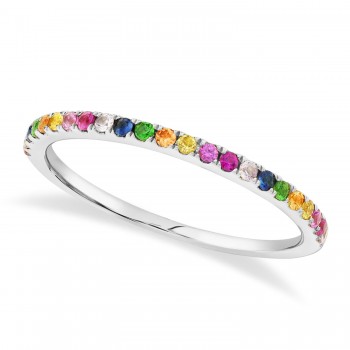 Diamond & Multi-Colored Gemstone Pave Ring in 14K White Gold (0.28ct)