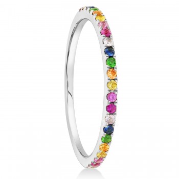 Diamond & Multi-Colored Gemstone Pave Ring in 14K White Gold (0.28ct)