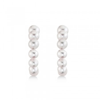 Graduated Cultured Pearl Hoop Earrings 14k White Gold