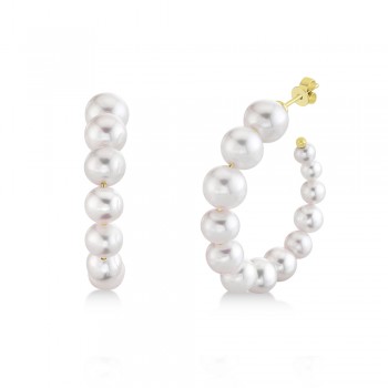 Graduated Cultured Pearl Hoop Earrings 14k Yellow Gold