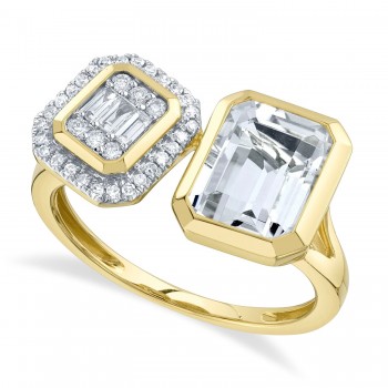 Diamond & White Topaz Toi Et Moi Baguette Ring 14K Yellow Gold (2.23ct)