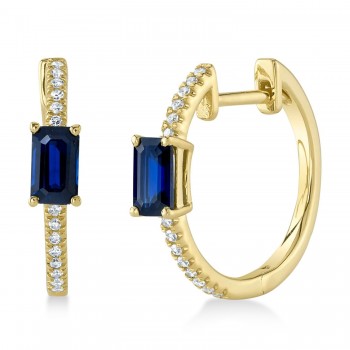 Diamond & Blue Sapphire Hoop Earring 14K Yellow Gold (0.87ct)