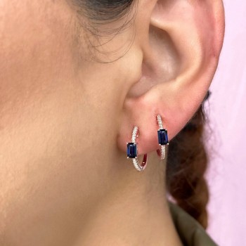 Diamond & Blue Sapphire Hoop Earring 14K Rose Gold (0.87ct)