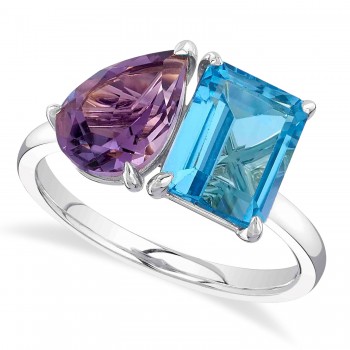 Amethyst & Blue Topaz Toi Et Moi Ring 14K White Gold (4.90ct)