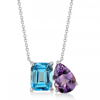 Amethyst & Blue Topaz Toi Et Moi Pendant Necklace 14K White Gold (4.89ct)