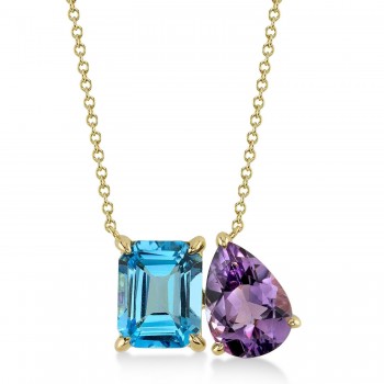 Amethyst & Blue Topaz Toi Et Moi Pendant Necklace 14K Yellow Gold (4.89ct)