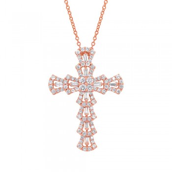 1.28ct 18k Rose Gold Diamond Cross Pendant Necklace