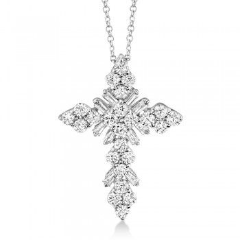 Diamond Baguette Cross Pendant Necklace 14k White Gold (0.60ct)