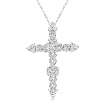 Diamond Cross Pendant Necklace 14k White Gold (1.93ct)