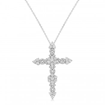 Diamond Cross Pendant Necklace 14k White Gold (1.93ct)