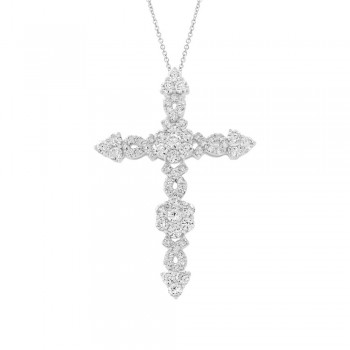 Diamond Cross Pendant Necklace 18k White Gold (1.93ct)