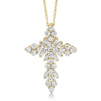 Diamond Baguette Cross Pendant Necklace 14k Yellow Gold (0.60ct)