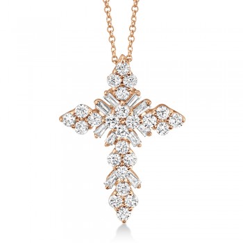 Diamond Baguette Cross Pendant Necklace 14k Rose Gold (0.60ct)