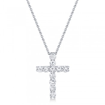 Diamond Prong Cross Pendant Necklace 14k White Gold (0.32ct)
