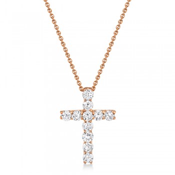 Diamond Prong Cross Pendant Necklace 14k Rose Gold (0.32ct)