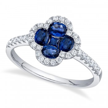 Diamond & Blue Sapphire Clover Ring 14K White Gold (1.50ct)