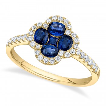 Diamond & Blue Sapphire Clover Ring 14K Yellow Gold (1.50ct)