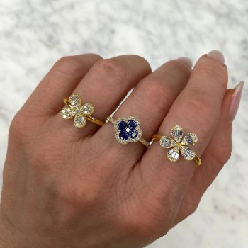 Diamond & Blue Sapphire Clover Ring 14K Yellow Gold (1.50ct)