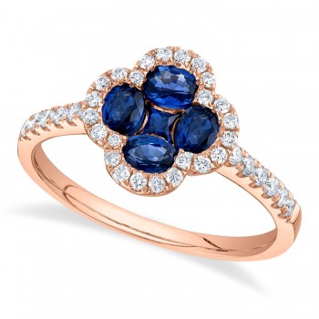 Diamond & Blue Sapphire Clover Ring 14K Rose Gold (1.50ct)