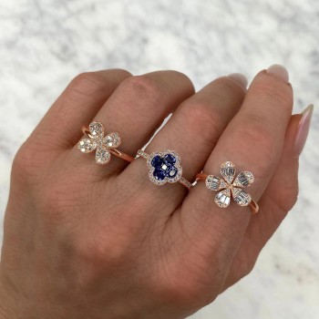 Diamond & Blue Sapphire Clover Ring 14K Rose Gold (1.50ct)