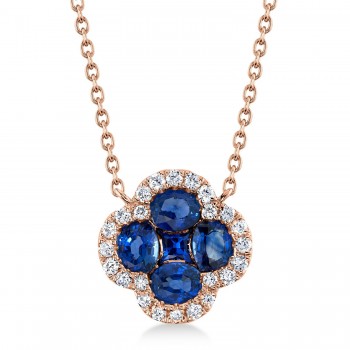 Diamond & Blue Sapphire Clover Pendant Necklace 14K Rose Gold (1.30ct)