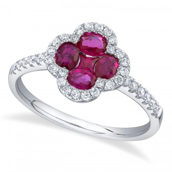 Diamond & Ruby Clover Ring 14K White Gold (1.23ct)