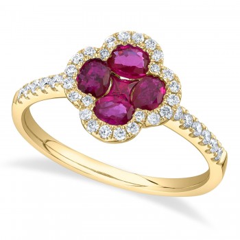 Diamond & Ruby Clover Ring 14K Yellow Gold (1.23ct)