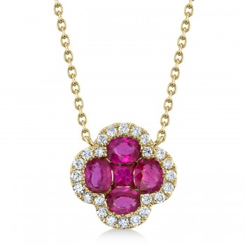 Diamond & Ruby Clover Pendant Necklace 14K Yellow Gold (1.05ct)