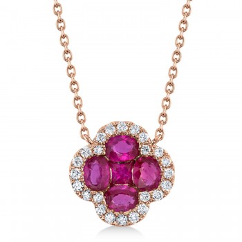 Diamond & Ruby Clover Pendant Necklace 14K Rose Gold (1.05ct)