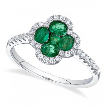 Diamond & Emerald Clover Ring 14K White Gold (1.00ct)