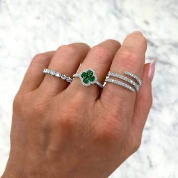 Diamond & Emerald Clover Ring 14K White Gold (1.00ct)