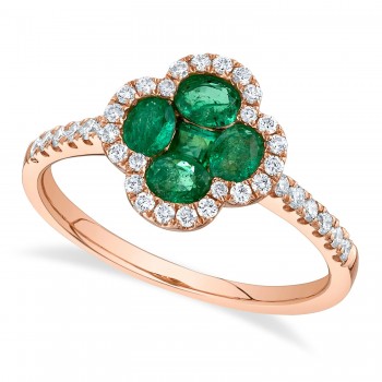 Diamond & Emerald Clover Ring 14K Rose Gold (1.00ct)