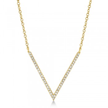 Diamond Pave V Pendant Necklace 14k Yellow Gold (0.12ct)