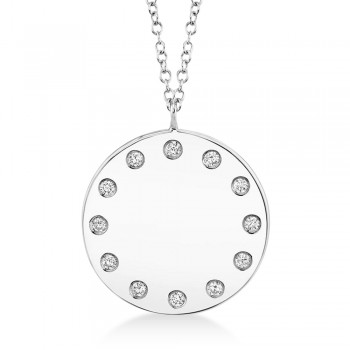 Engravable Diamond Disk Pendant Necklace 14k White Gold (0.09ct)