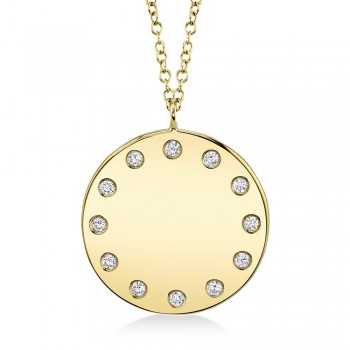 Engravable Diamond Disk Pendant Necklace 14k Yellow Gold (0.09ct)