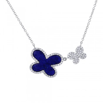 0.25ct Diamond & 1.27ct Lapis 14k White Gold Butterfly Necklace
