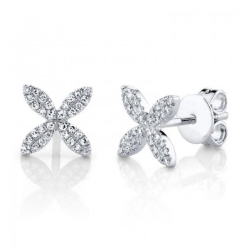 Diamond Flower Stud Earrings 14k White Gold (0.16ct)