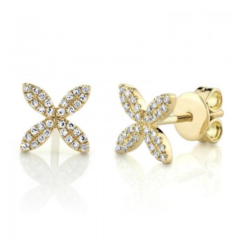 Diamond Flower Stud Earrings 14k Yellow Gold (0.16ct)