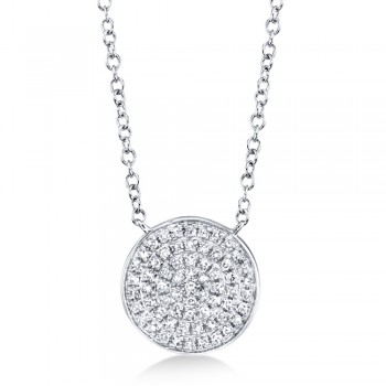 Diamond Pave Circle Pendant Necklace 14k White Gold (0.15ct)